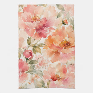 Romantische warme zomer watercolor bloesems theedoek