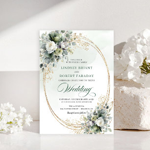 Romantische Watercolor Witte Rozen Trouw Uitnodigi Kaart