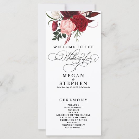 Romantische Waterkleur Bourgogne Bloemen Programma (Voorkant)