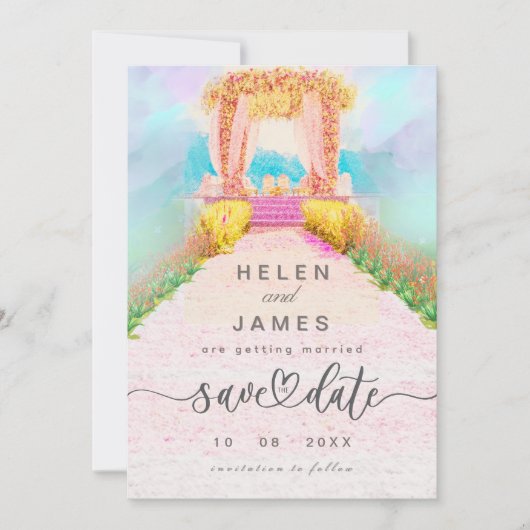 Romantische Waterverf Bloemboog Save the Date  (Voorkant)