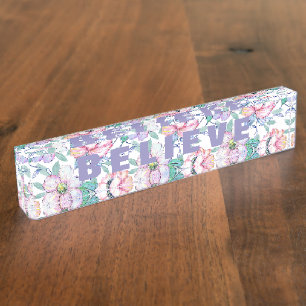 Romantische waterverf bloemen handverfontwerp naambordje