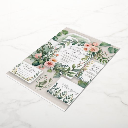 Romantische Waterverf Bloemen Huwelijksuitnodiging Folie Uitnodiging (Gedraaid)