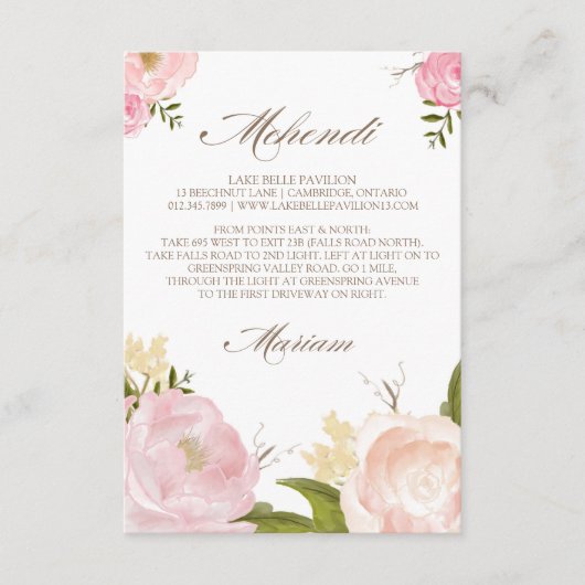 Romantische waterverf bloemen op maat gemaakte kaa informatiekaartje (Voorkant)