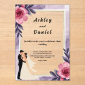 Romantische Waterverf Bloemenbruid en bruidegom br Acryl Uitnodigingen (Voorkant)