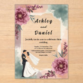 Romantische Waterverf Bloemenbruid en bruidegom br Acryl Uitnodigingen (Voorkant)