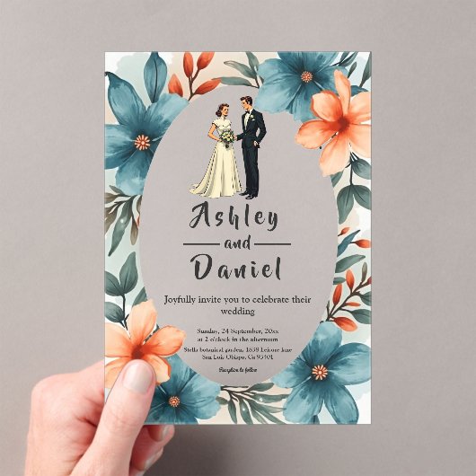 Romantische Waterverf Bloemenbruid en bruidegom br Acryl Uitnodigingen (Insitu (Draagbaar))