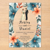 Romantische Waterverf Bloemenbruid en bruidegom br Acryl Uitnodigingen (Voorkant)