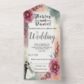 Romantische Waterverf Bloemenbruid en bruidegom br All In One Uitnodiging (Binnen)