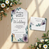 Romantische Waterverf Bloemenbruid en bruidegom br All In One Uitnodiging