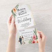 Romantische Waterverf Bloemenbruid en bruidegom br All In One Uitnodiging (Afscheurbaar)