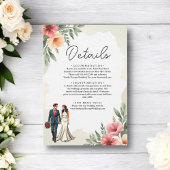 Romantische Waterverf Bloemenbruid en bruidegom br Informatiekaartje