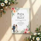 Romantische Waterverf Bloemenbruid en bruidegom br Kaart