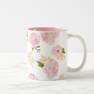 Romantische Waterverf Blush Pioenen Bloemenpatroon Tweekleurige Koffiemok