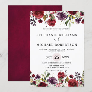 Romantische Waterverf Burgundy Red Blush Roos Flor Kaart