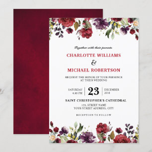 Romantische Waterverf Burgundy Red Blush Roos Flor Kaart