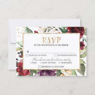 Romantische Waterverf Burgundy Red Blush Roos Flor RSVP Kaartje