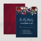 Romantische Waterverf Burgundy Red Navy Floral RSVP Kaartje (Voorkant / Achterkant)