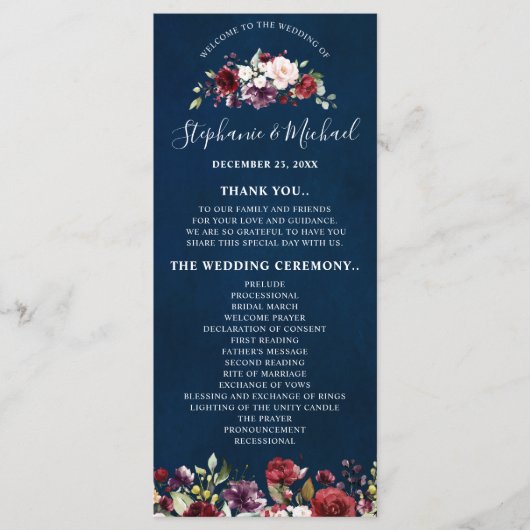 Romantische Waterverf Burgundy Red Navy Roos Flora Programma (Voorkant)