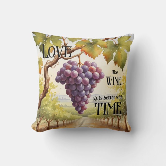 Romantische Waterverf druiven wijnliefhebber Kussen (Voorkant)