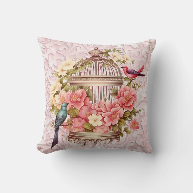 Romantische  Waterverf Floral Birdcage Kussen (Voorkant)