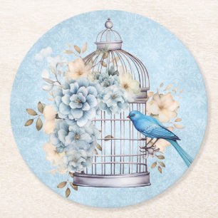 Romantische  Waterverf Floral Birdcage Ronde Kartonnen Onderzetter