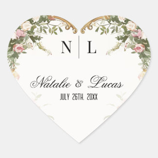 Romantische Waterverf Floral en Gold Arch Wedding Hart Sticker
