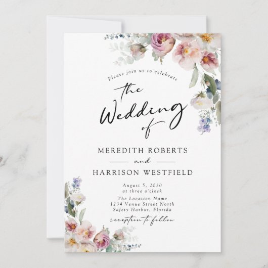 Romantische Waterverf Floral Eucalyptus Weddenscha Kaart (Voorkant)