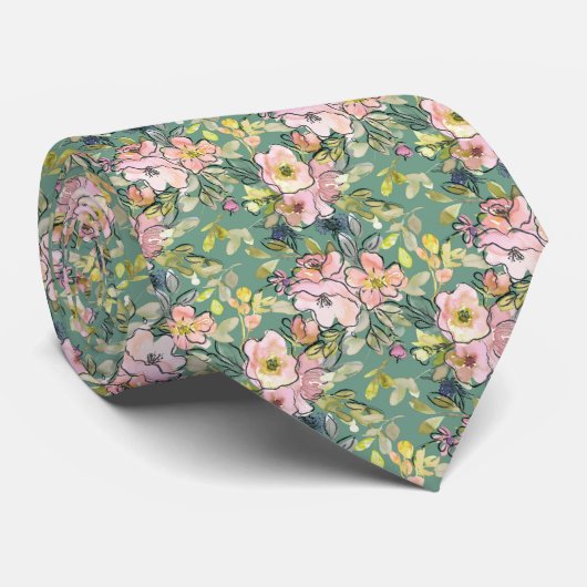 Romantische Waterverf Floral Necktie Stropdas (Opgerold)