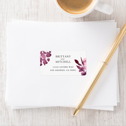 Romantische Waterverf Floral Plum Wedding Etiket (Insitu)