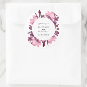 Romantische Waterverf Floral Plum Wedding Favor Ronde Sticker