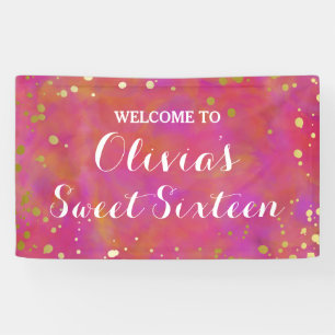 Romantische Waterverf & Gouden Confetti Sweet Sixt Spandoek