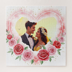 Romantische Waterverf Hart met Gouden Sparkles Legpuzzel