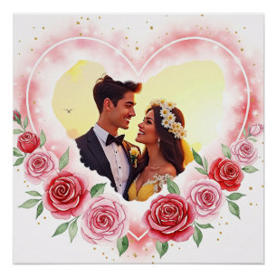 Romantische Waterverf Hart met Gouden Sparkles Perfect Poster
