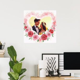Romantische Waterverf Hart met Gouden Sparkles Poster