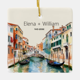 Romantische Waterverf Italië Bruiloft Pas getrouwd Keramisch Ornament