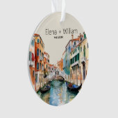 Romantische Waterverf Italië Bruiloft Pas getrouwd Ornament (voorkant)