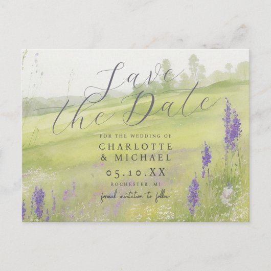 Romantische waterverf landschap opslaan van de dat briefkaart (Voorkant)