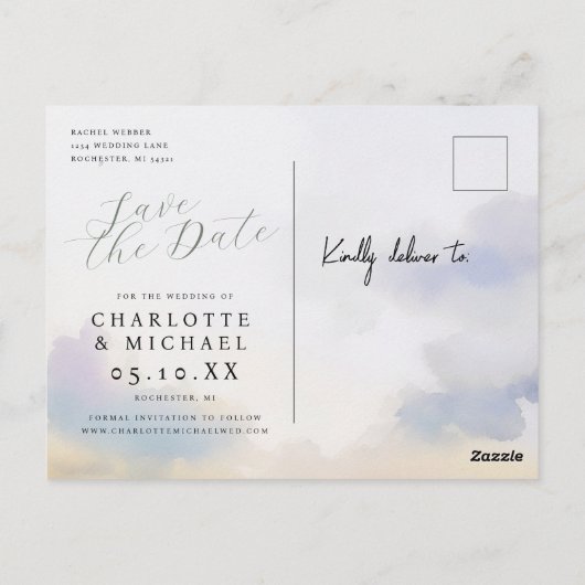 Romantische waterverf landschap opslaan van de dat briefkaart (Achterkant)