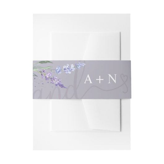 Romantische Waterverf Lavender Floral Monogram Uitnodigingen Wikkel (Voorkant Voorbeeld)