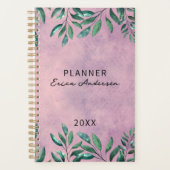 Romantische Waterverf Leafy Green Branches op roze Planner (Voorkant)