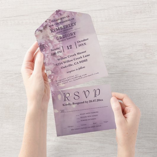 Romantische Waterverf Lila Cream Bloemen E-mail All In One Uitnodiging (Afscheurbaar)
