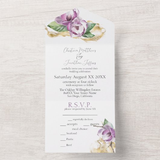 Romantische Waterverf Magnolia All In One Uitnodiging (Binnen)