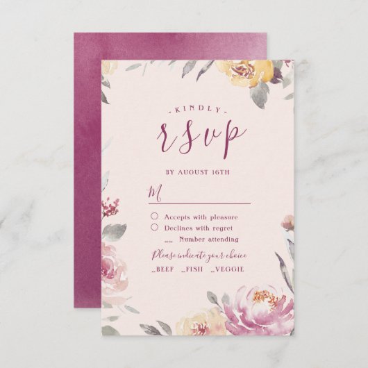 Romantische waterverf met bloemen RSVP (Voorkant / Achterkant)