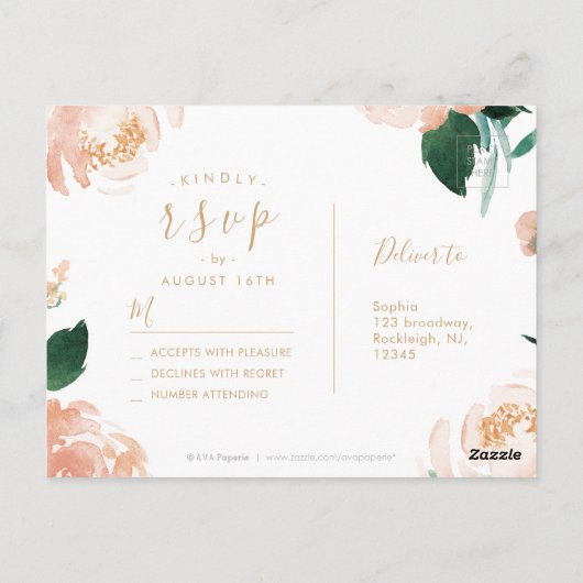 Romantische waterverf met bloemen RSVP Briefkaart (Achterkant)