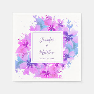 Romantische Waterverf Paarse Floral bruiloft serve Servet