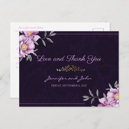 Romantische Waterverf Paarse Peony Weddenschap Dan Briefkaart (Voorkant / Achterkant)