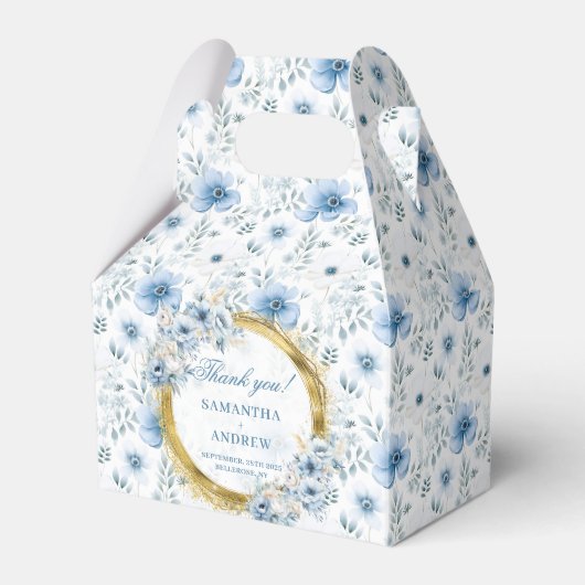 Romantische Waterverf Pastel Blauw Goud Huwelijk D Bedankdoosjes (Voorkant Zijde)