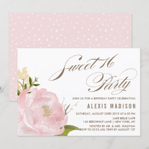 Romantische Waterverf Peony Sweet 16 Verjaardagsfe Kaart