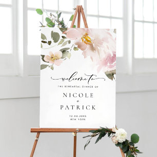 Romantische Waterverf Roze Bloemen Probediner Poster