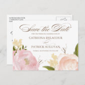 Romantische Waterverf roze bloemen sparen de Datum Aankondigingskaart (Voorkant / Achterkant)